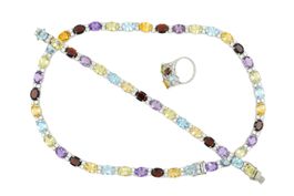 Kette Armband und Ring 925 Silber mit Farbsteinen *S4630