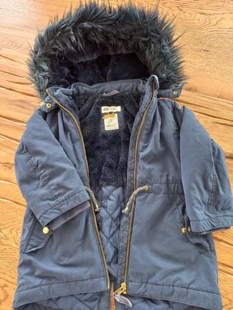 Winterjacke H&M blau mit Kunstfell Kapuze guter Zustand 104