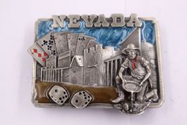 NEVADA Gürtelschnalle Emailliert Vintage Goldgräber Casino