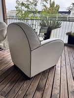 Clubsessel Echtleder weiss mit brauner Paspel, Art-déco-Stil