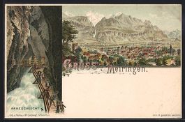 Litho Meiringen, Blick über den Ort, Wa