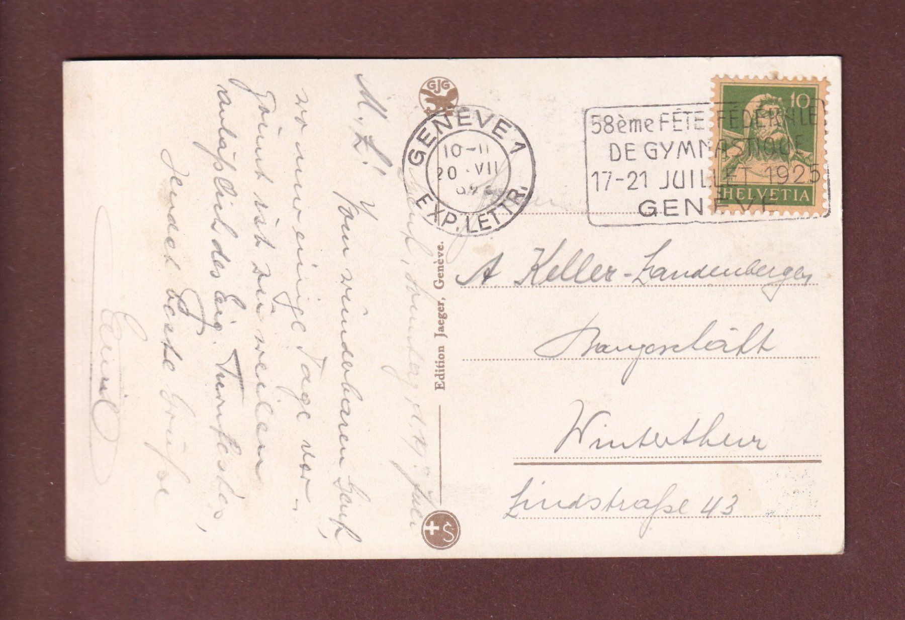 Cartoline postali: GENEVE - Statue Rousseau - 1925 – Usato da Pully venduto da nicecards-shop 1
