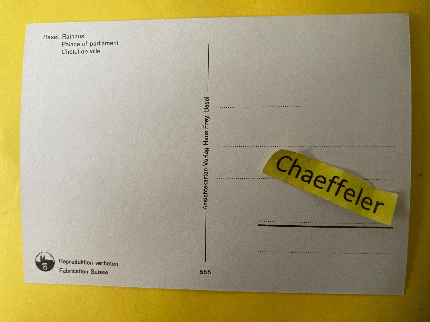 Cartoline postali: Basel, Rathaus – Usato da Zürich venduto da Chaeffeler 1