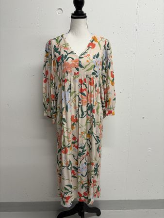 Blumenkleid Part Two Gr.36 beige rot Viskose Midikleid Kleid