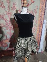Kleid Samt gerafft Grösse M Vintage Schwarz Gold