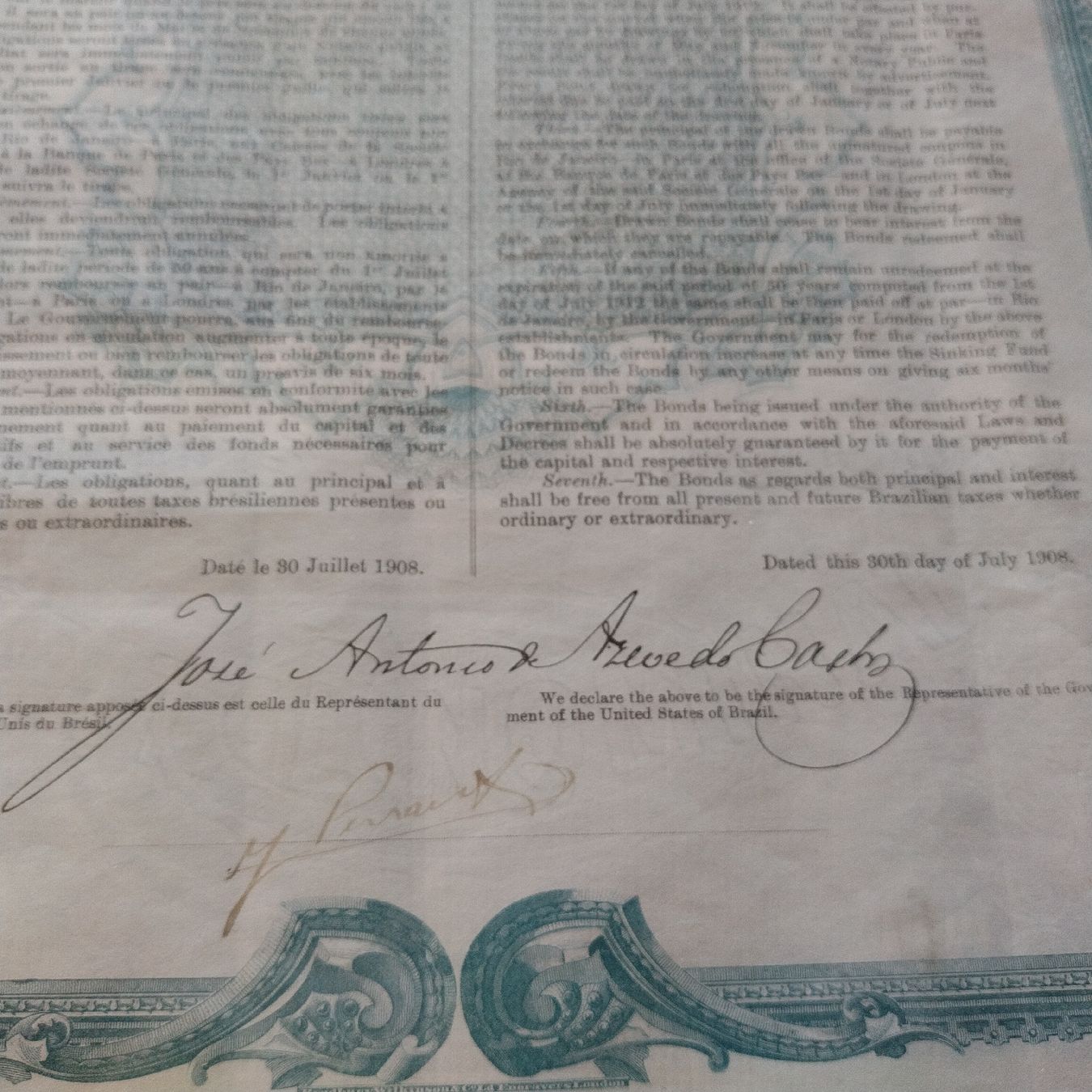 Documenti: Rahmen & Obligation aus Brasilien Jahr 1908 – Usato da Untersiggenthal venduto da vonberner 1