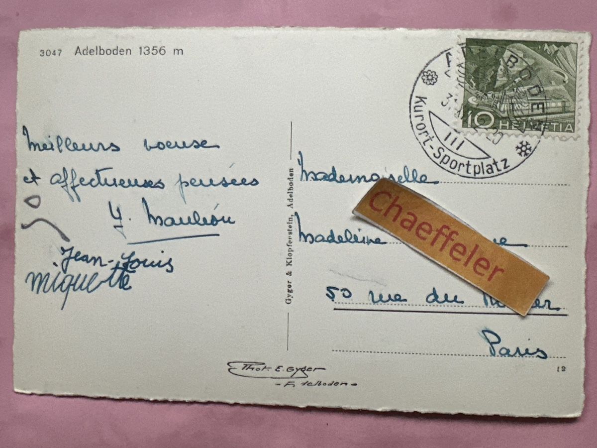 Cartoline postali: 1952. 3047 Adelboden  – Usato da Zürich venduto da Chaeffeler 1
