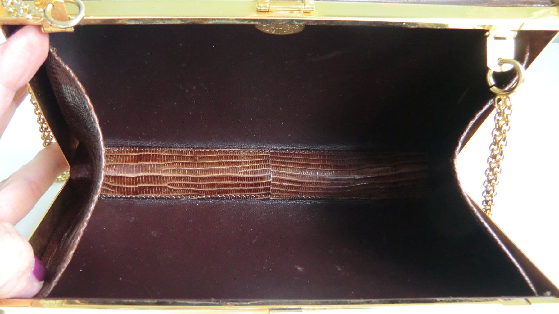 Taschen für Damen: Pochette vintage marron en lézard – Gebraucht aus Zürich von Libraco 3