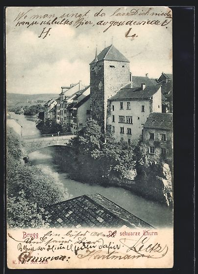 Cartoline postali: AK Brugg, Schwarzer Thurm und Brücke – Usato da Berlin venduto da bartko-reher