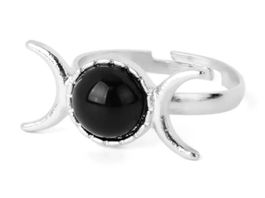 Ring Wicca mit Naturstein ( black agate)one Size, Nr 66