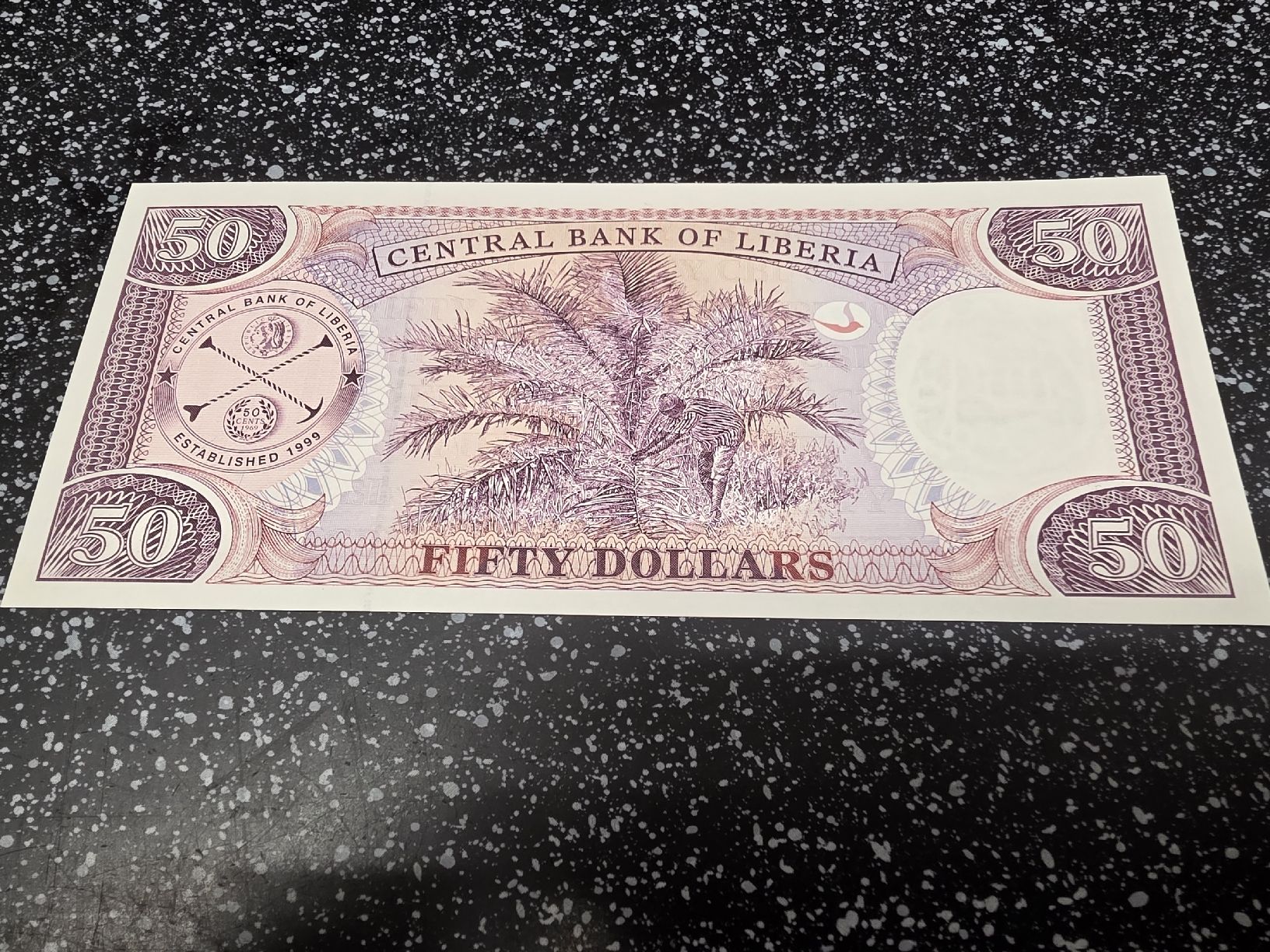 Banconote: Banknote Liberia 50 Dollars 2003  – Nuovo e nell'imballaggio originale da Herisau venduto da Antiques.AR 1