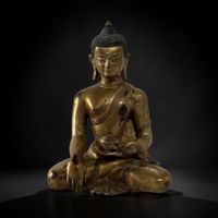 Buddha Figur vergoldete Bronze Nepal Skulptur c 50 Jahre alt