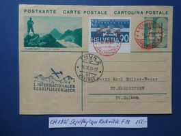 CH 1935 Segelflug Nr. F18 auf Karte Ankunftsstempel Thun