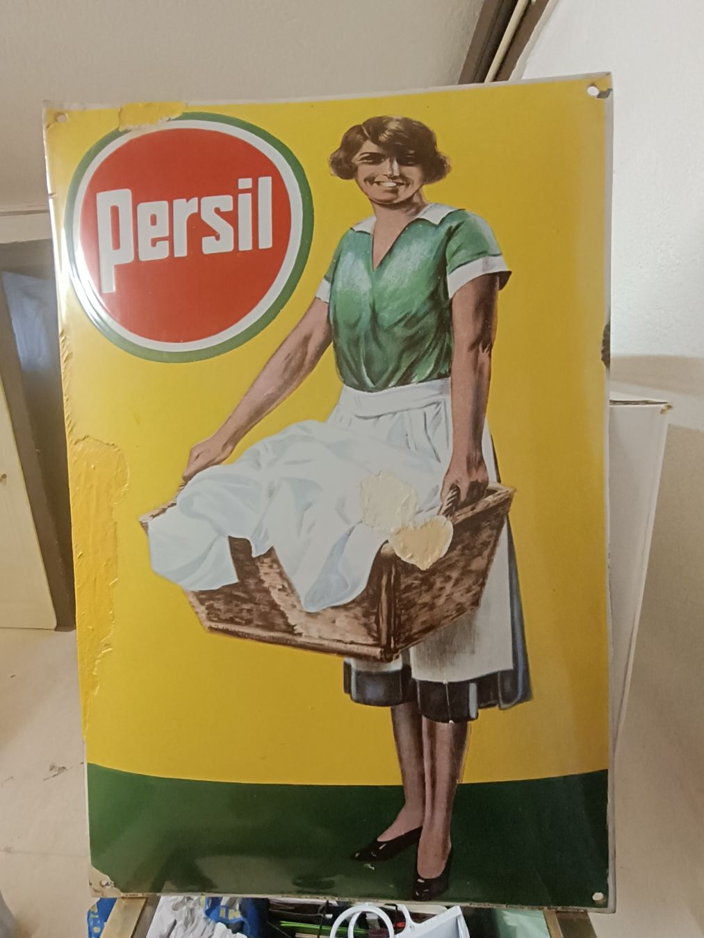 Persil Insegne: Emaille Schild original / Persil - Waschkorbfrau von 1930 – Usato da Brugg AG venduto da Ente015 1