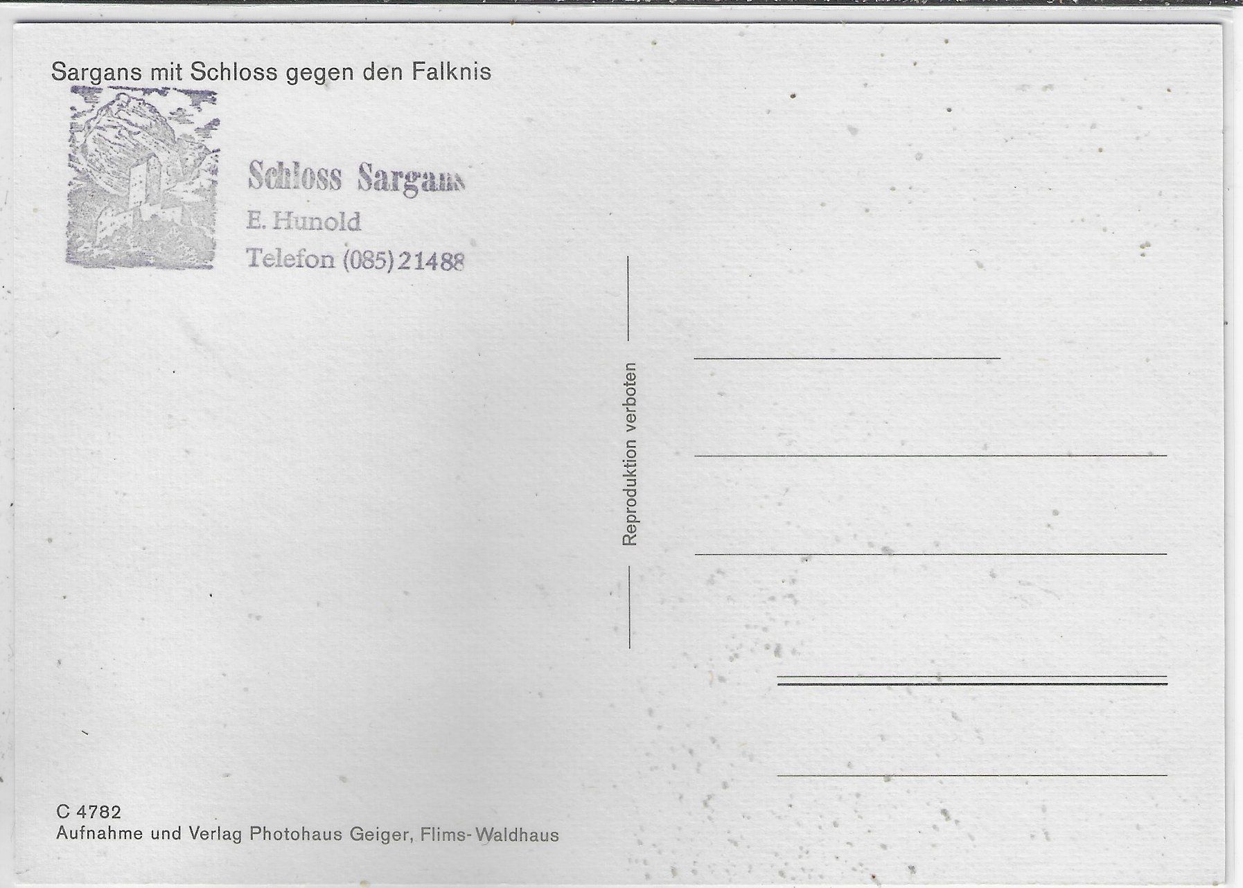 Cartoline postali: Sargans Dorfpartie mit Schloss – Usato da Ettingen venduto da Kartenplanet 1