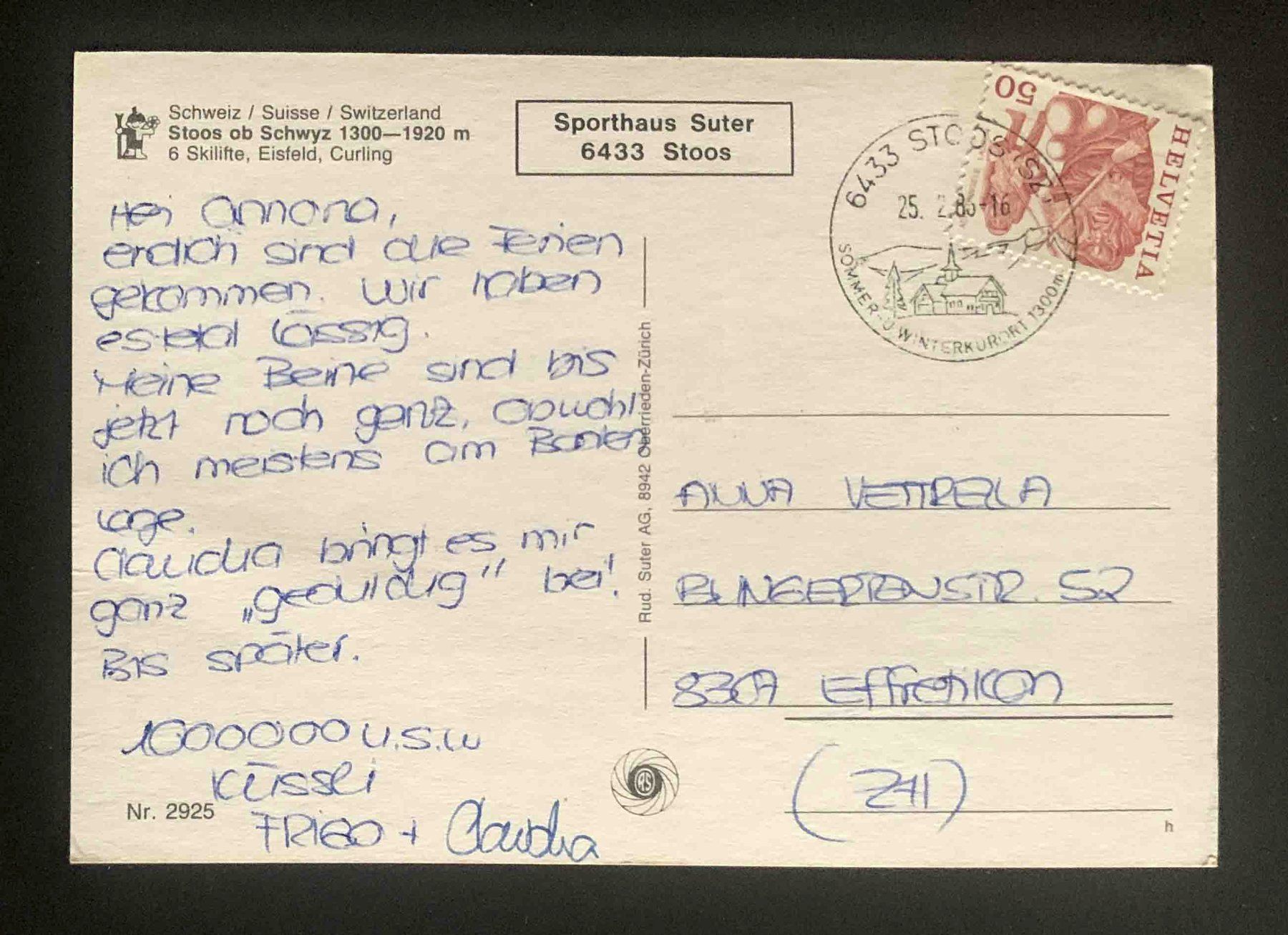 Cartoline postali: AK Stoos ob Schwyz 6 Skilifte Eisfeld Curling – Usato da Goldau venduto da artelier1 1