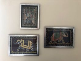 SET Balinesische handgemalte Seidenbilder gerahmt Elefanten