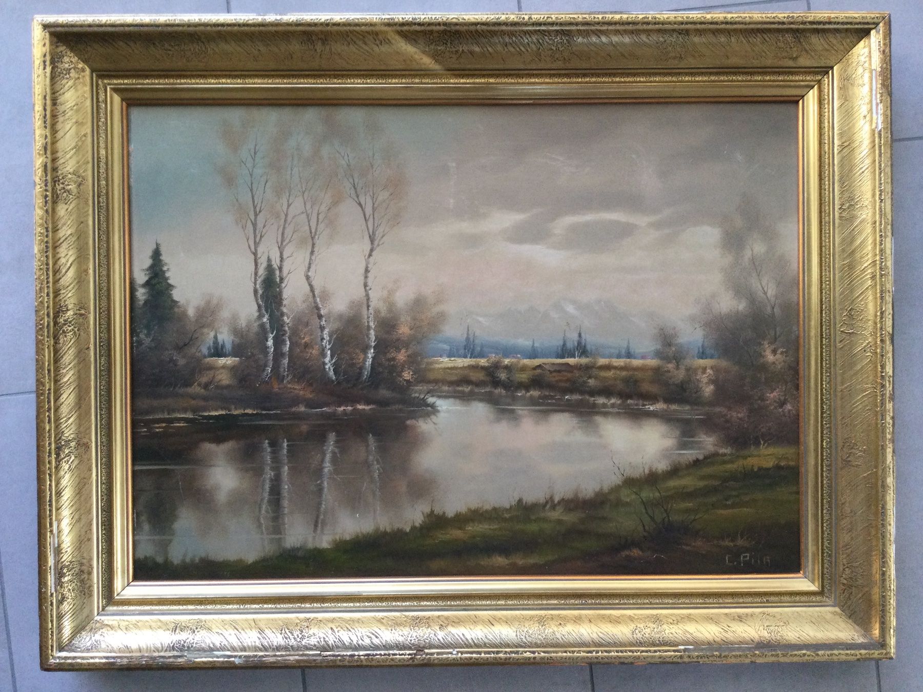Gemälde: Ölbild / Corrado Pila / Flusslandschaft mit Rahmen – Gebraucht aus Altnau von corinna_oe
