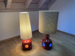 Vintage Keramik Lampe rot mit Lampenschirm, 2 Stück!