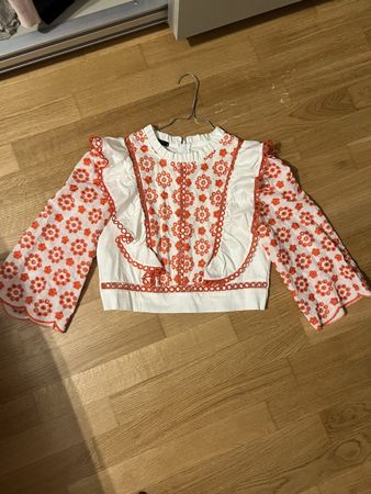 Bluse weiss/orange bestickt Grösse S 