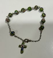 Vintage Rosenkranz Armband mit grünem Emaille Kreuz
