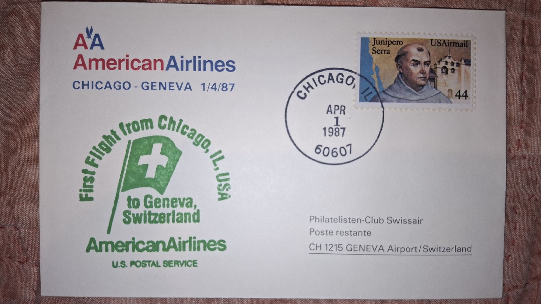Alle Briefmarken: Swissair Chicago - Geneve 01.04.1987 – Gebraucht aus Balgach von SIMEON27