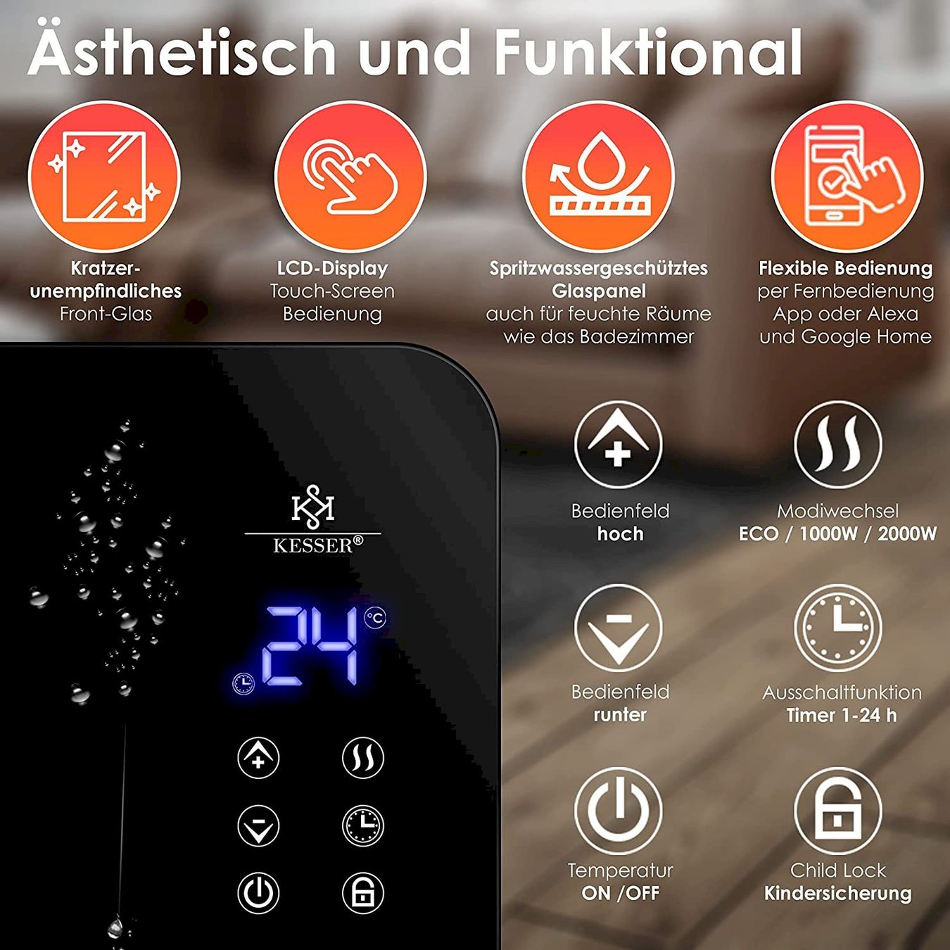 Heizgeräte: Kesser Elektro Glasheizung 2000W schwarz – Neu und originalverpackt aus Bottighofen von zaap 4