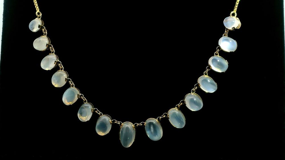 Exquisite Vintage Mondstein Halskette aus 750er Gelbgold 6
