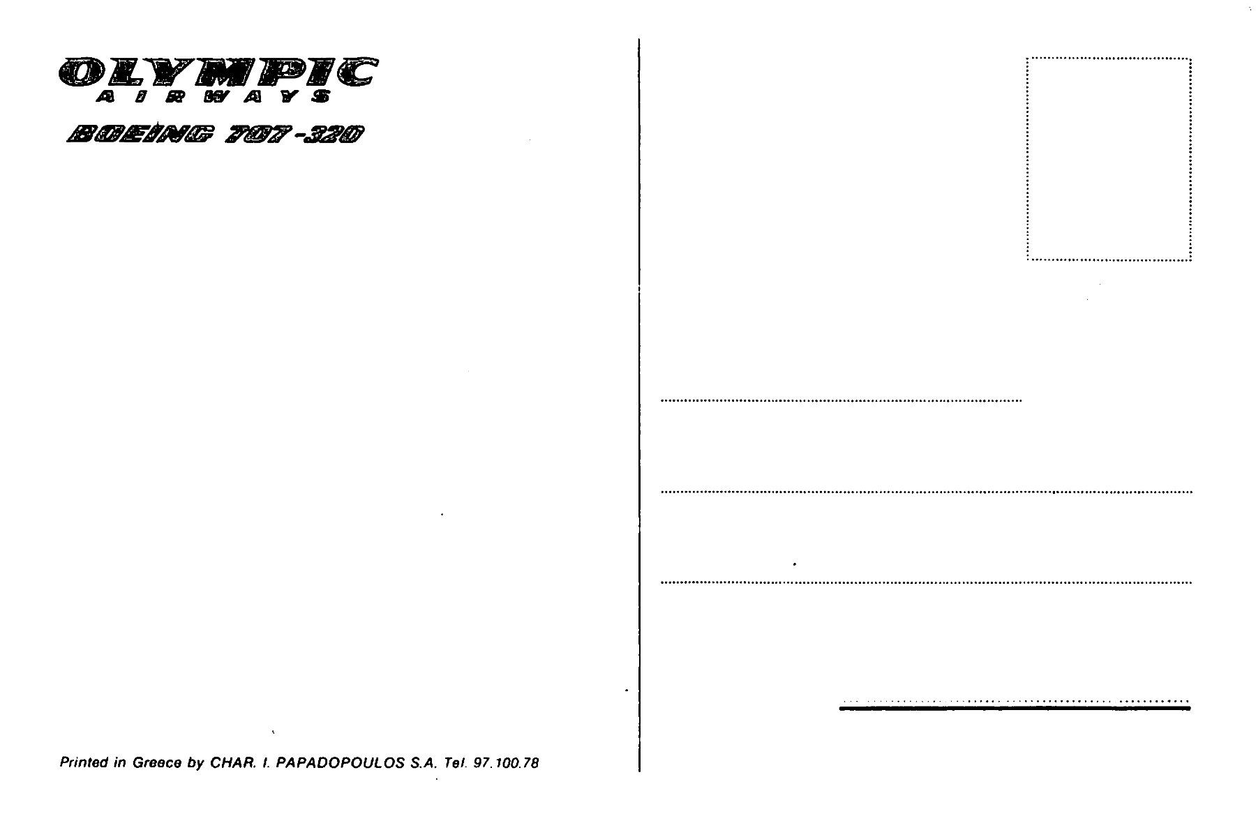 Cartoline postali: Olympic, Boeing 707 – Usato da Ottikon b.Kemptth. venduto da Neptun1974 1