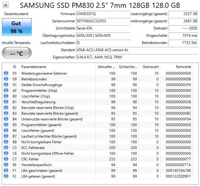 Kingston Harddisks: Samsung 128GB SSD Harddisk (42) – Gebraucht aus Langwiesen von Restposten-24 3