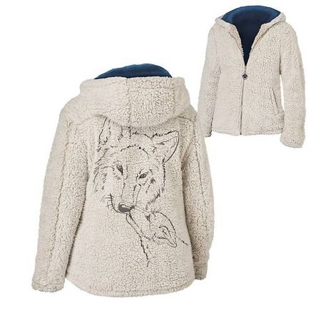 Jacke mit Kapuze, schöne Wolf-Applikation am Rücken, Gr. L