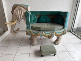 Sofa "Elefant" aus Massivholz, handgeschnitztes Unikat