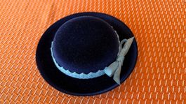 Süsser Puppenhut, blauer Samt Hut für Puppen, 16 / 10.5 cm