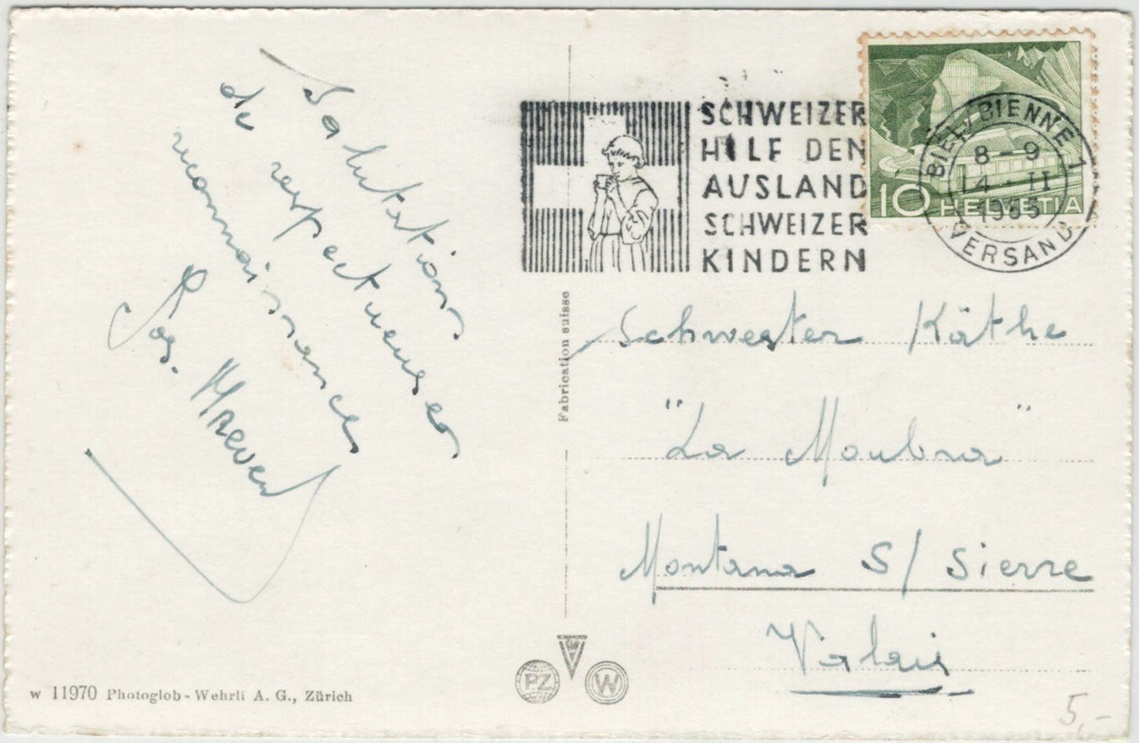 Cartoline postali: BE 173 Biel Bienne Ring u deutsche Kirche 1953 – Usato da Fribourg venduto da philafri 1