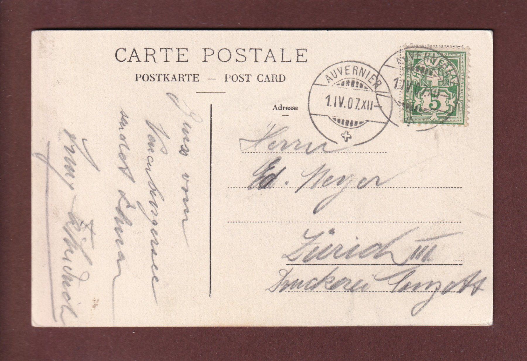 Cartoline postali: Lacs de NEUCHÂTEL et MORAT - 1907 – Usato da Pully venduto da nicecards 1