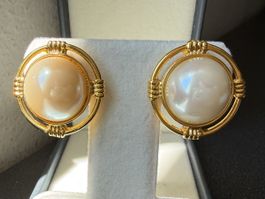 ✨Goldfarbene Vintage-Clip-Ohrringe mit Perlen