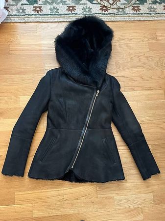 Schwarze Lammfelljacke Echtfell Gr. 36/38