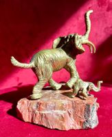 Toller Elefant aus Messing auf Holz- Steinplatte 951g✨Unikat