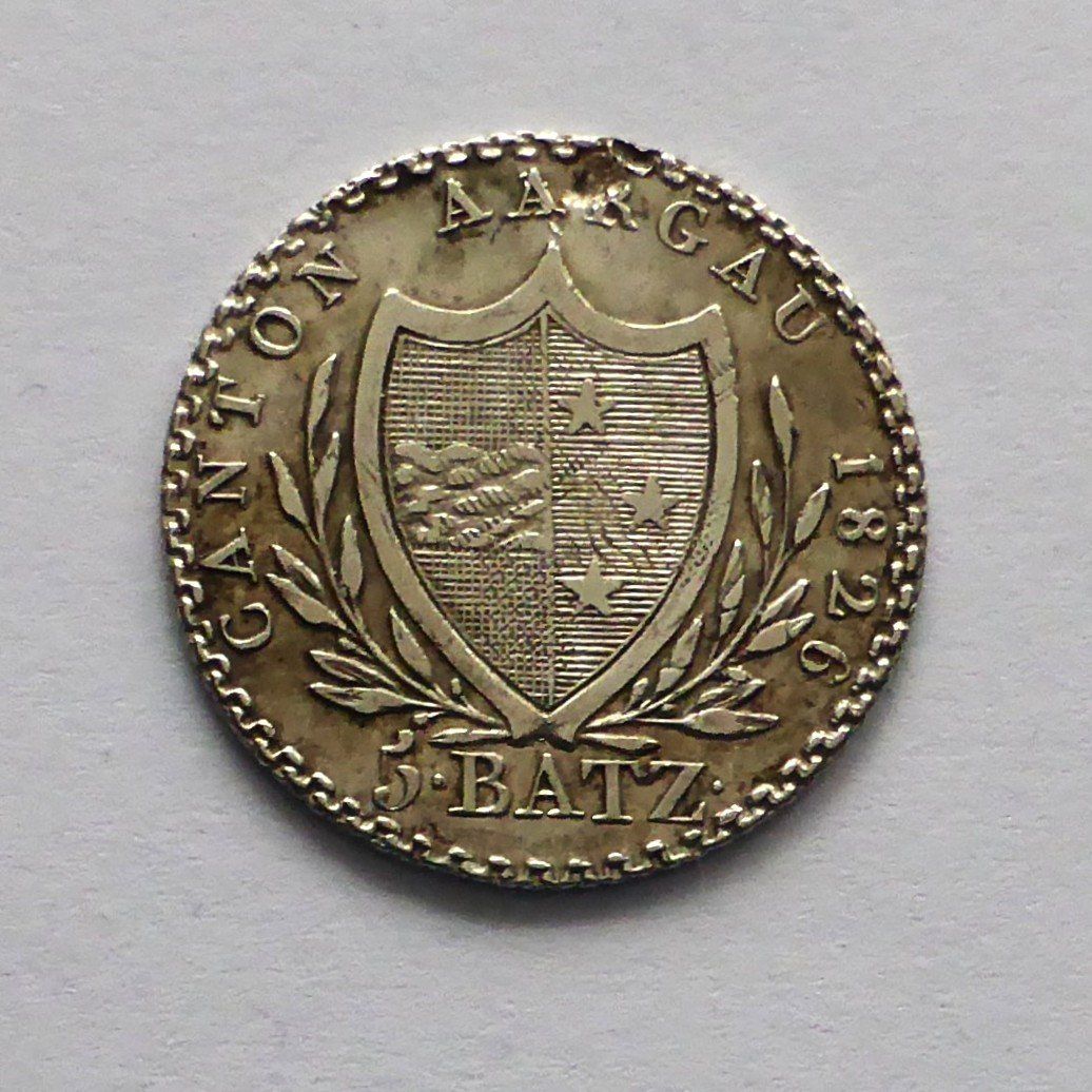 Alle Münzen: Canton AARGAU, 5  Batzen 1826 - Silber /argent – Gebraucht aus Buochs von ema-coins