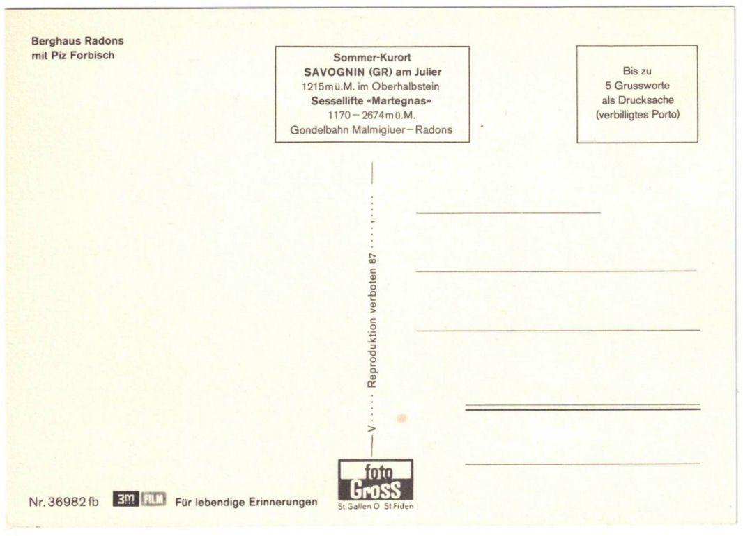 Cartoline postali: Savognin - Gondelbahn Radons – Usato da Binningen venduto da Mountainrider 1