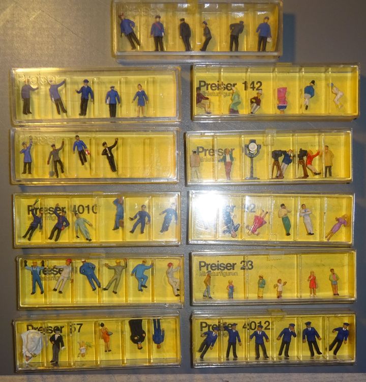 Lot De 76 Figurines Preiser/Jouef Pour Décor Train électrique, HO, Personnages Divers