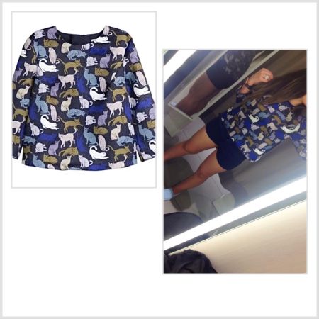 Coole Damen Bluse mit Katzen Muster, Grösse 34– Super!