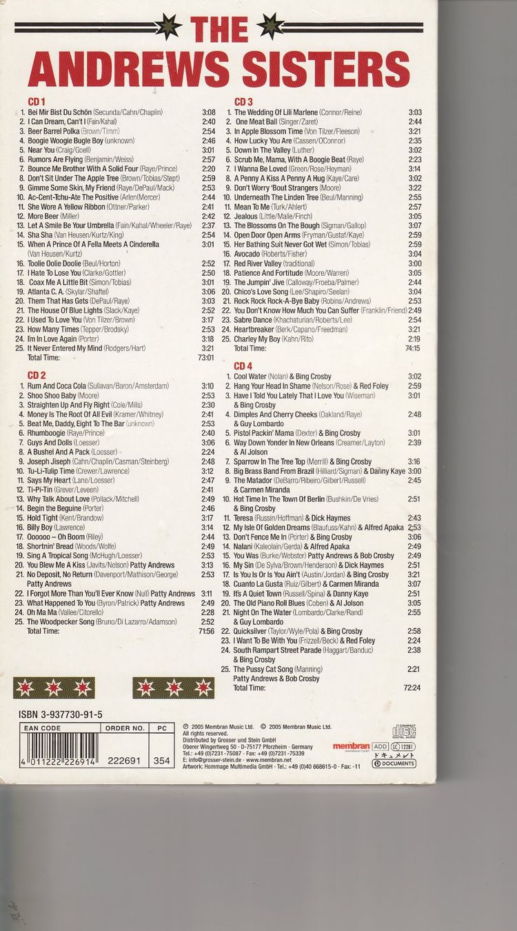 CD: ANDREW SISTERS : Rum and Coca-cola – Nuovo (secondo la descrizione) da Boussens venduto da catfood01 1