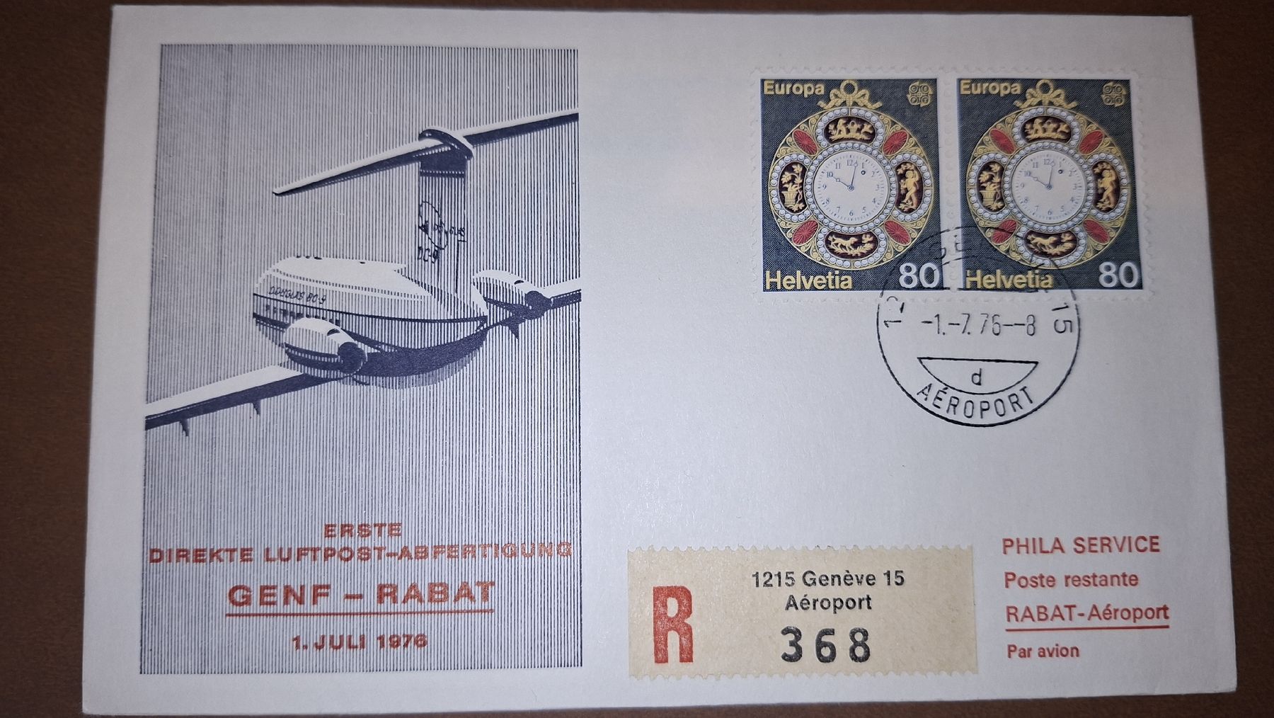 Tutti i francobolli: Swissair Genf - Rabat 01.07.1976 – Usato da Balgach venduto da SIMEON27
