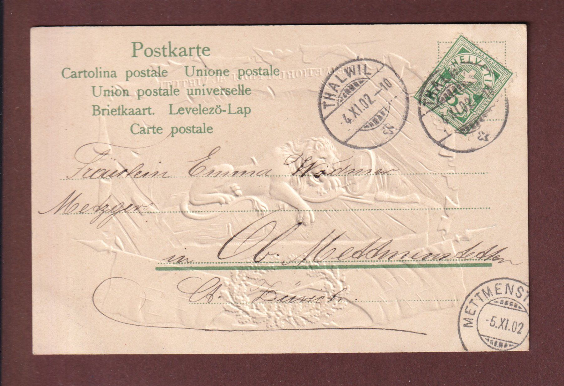 Cartoline postali: LUZERN - Löwendenkmal - 1902 Präge – Usato da Pully venduto da nicecards 1