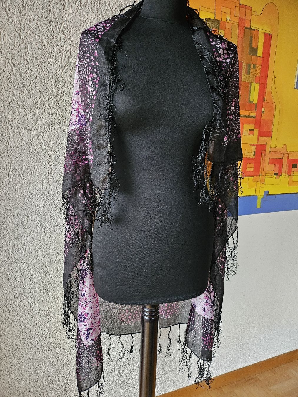 Foulards, Tücher & Schals: Boho Foulard 101 × 101 cm – Blumenmuster & Fransen 5000 – Gebraucht aus Vinelz von sonnenmond77 1