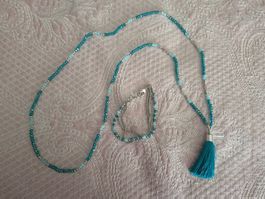 Kette mit Quaste blau silberfarben NEU