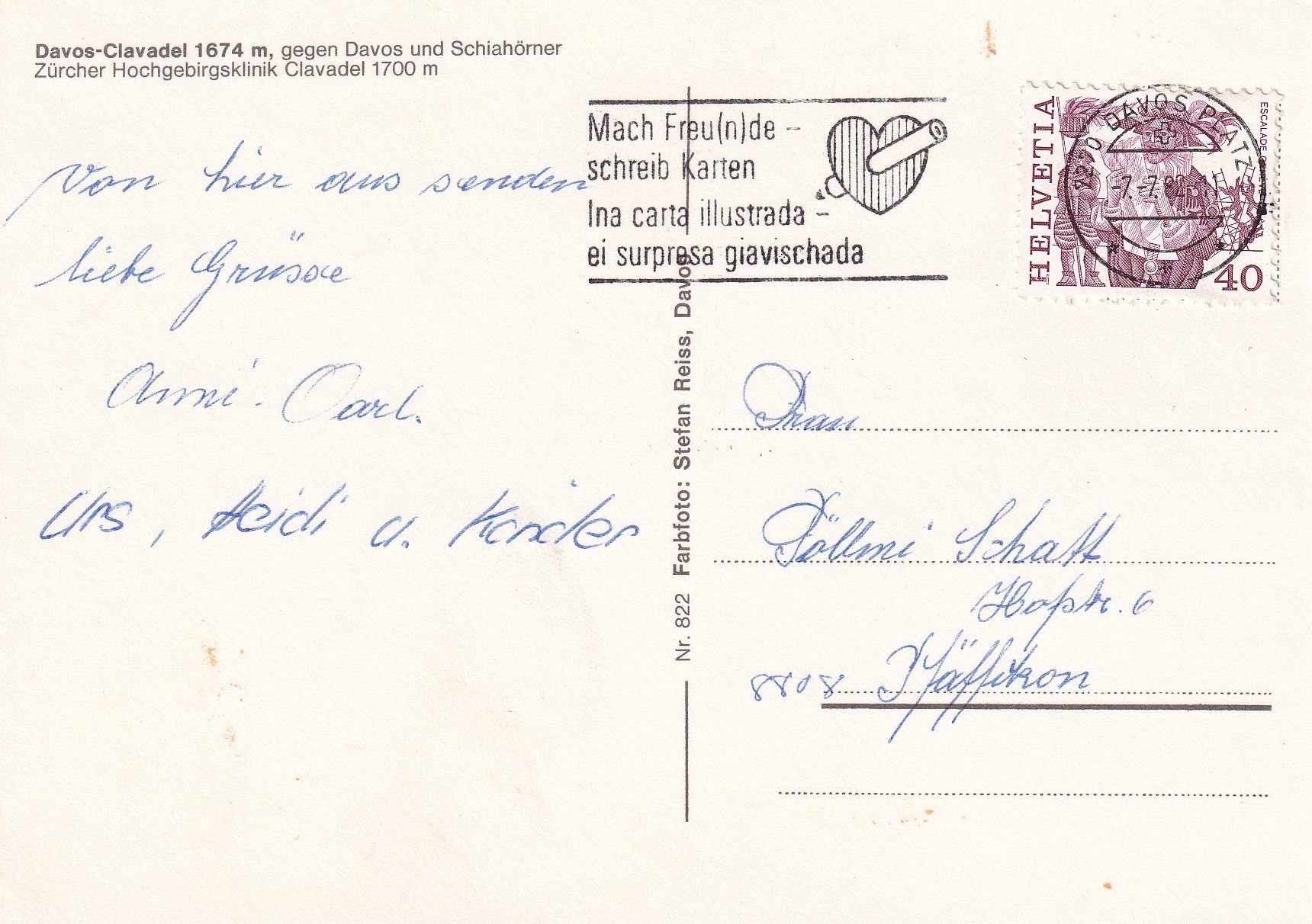 Cartoline postali: Clavadel /ay – Usato da Hombrechtikon venduto da Rudolf07 1