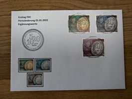 FDC Ergänzungswerte Münzen 2022 mit Vollersttagstempel