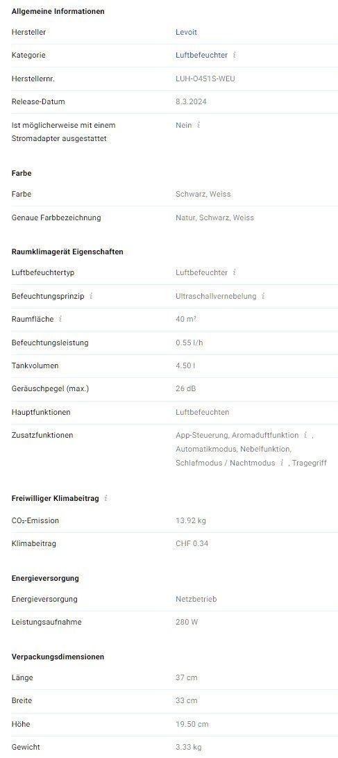 Umidificatori d'aria: Luftbefeuchter Levoit OasisMist (Neuwertig) – Usato da Wiesendangen venduto da Mib2000 4